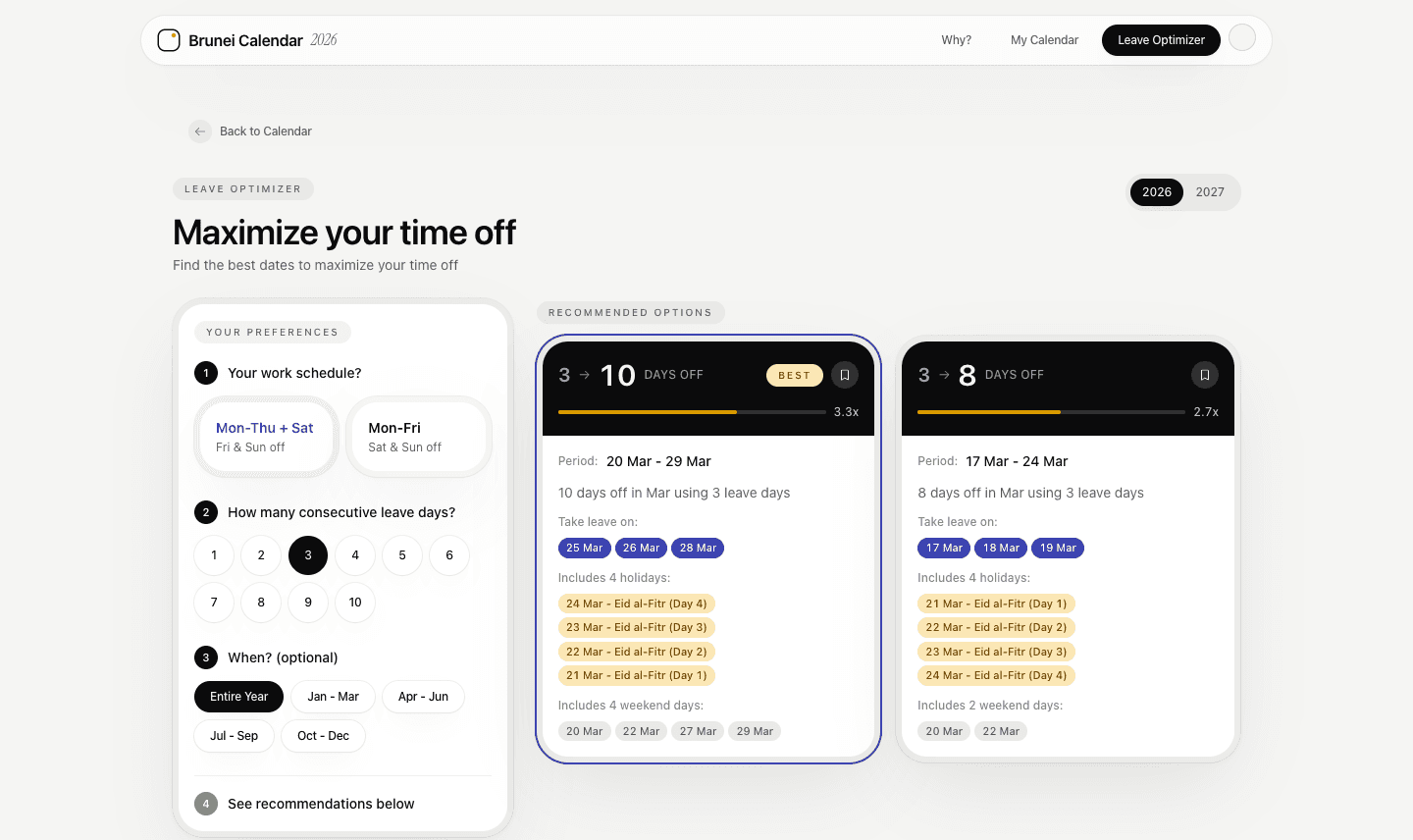 Brunei Calendar Leave Optimizer