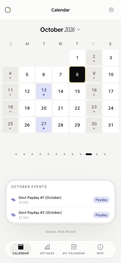 Brunei Calendar on a phone