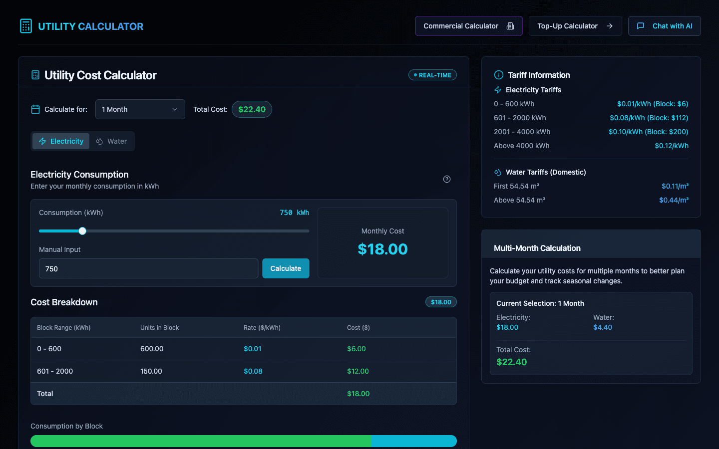 Utility & EV Calculator residential electricity estimate